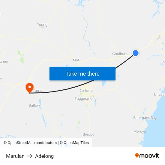 Marulan to Adelong map