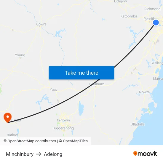 Minchinbury to Adelong map
