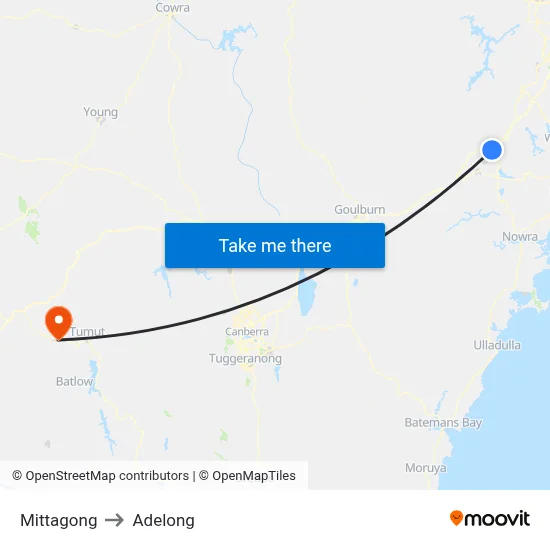 Mittagong to Adelong map