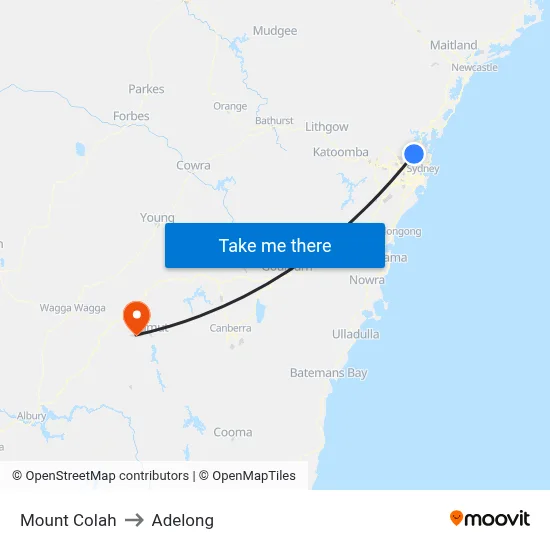 Mount Colah to Adelong map