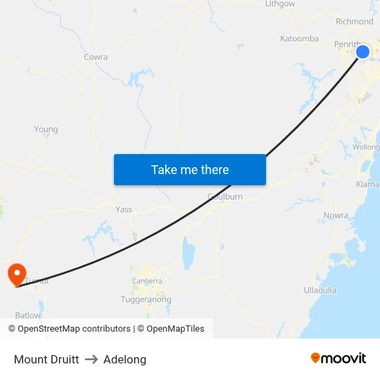 Mount Druitt to Adelong map
