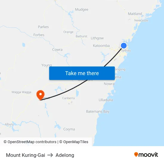 Mount Kuring-Gai to Adelong map