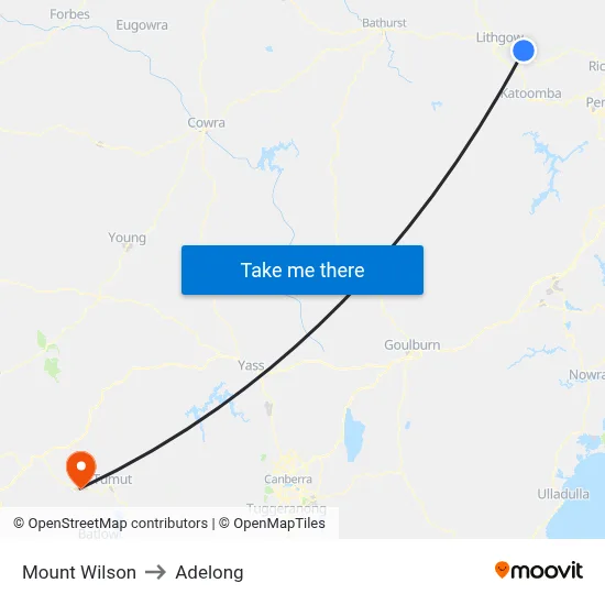 Mount Wilson to Adelong map