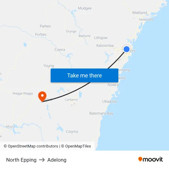 North Epping to Adelong map