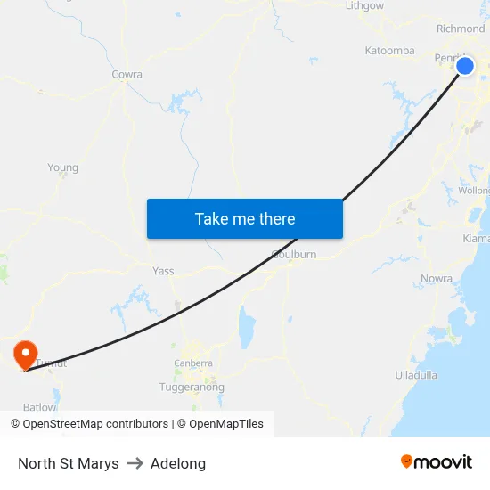 North St Marys to Adelong map