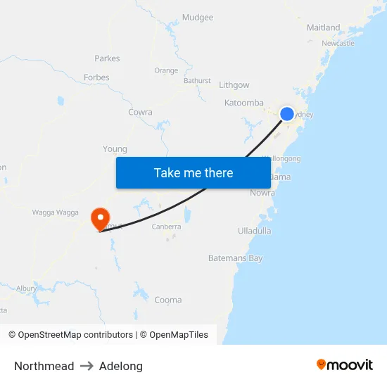 Northmead to Adelong map