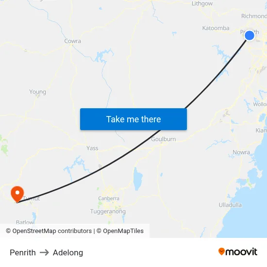 Penrith to Adelong map