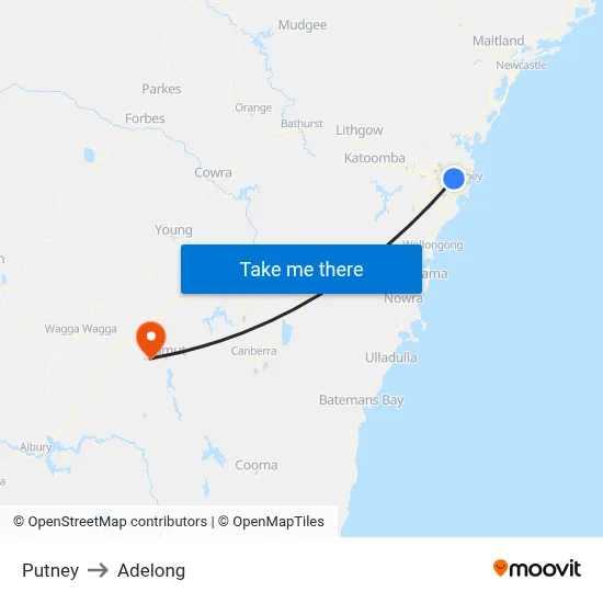 Putney to Adelong map