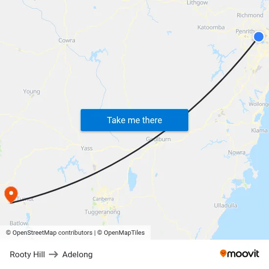 Rooty Hill to Adelong map