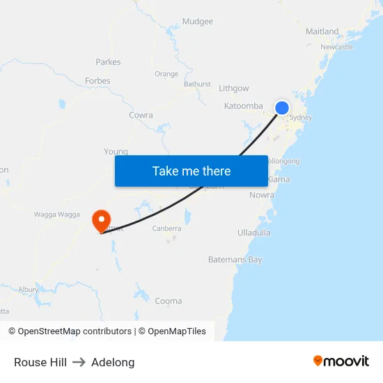 Rouse Hill to Adelong map