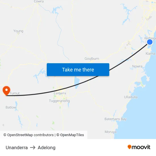 Unanderra to Adelong map