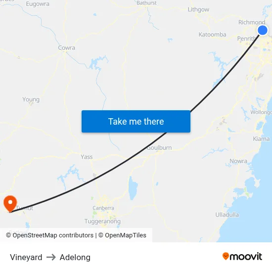 Vineyard to Adelong map