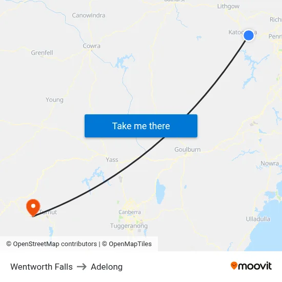 Wentworth Falls to Adelong map