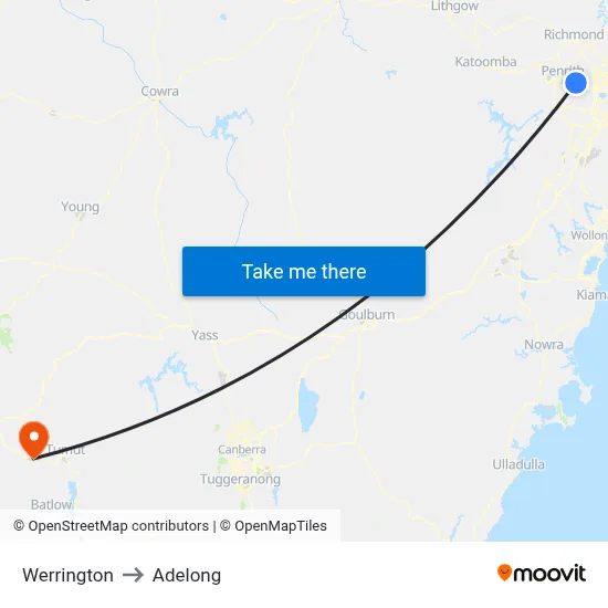 Werrington to Adelong map