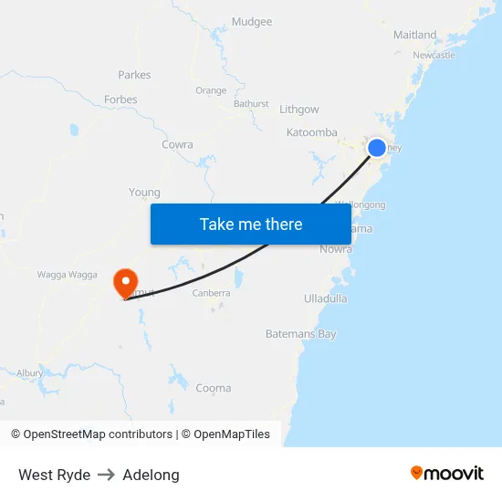 West Ryde to Adelong map