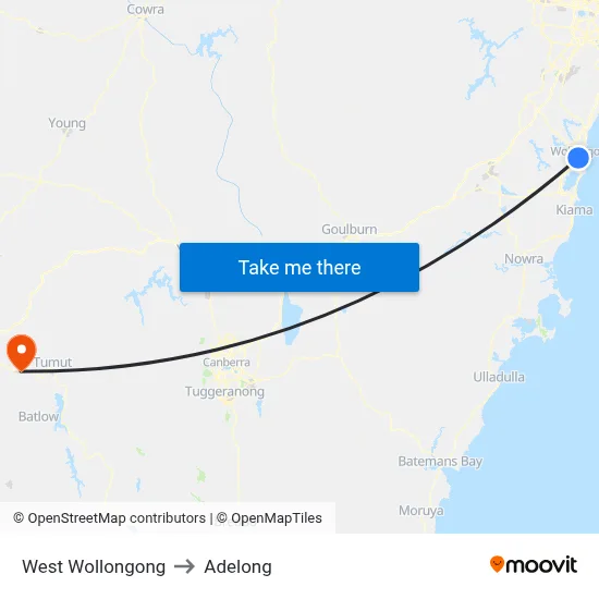 West Wollongong to Adelong map