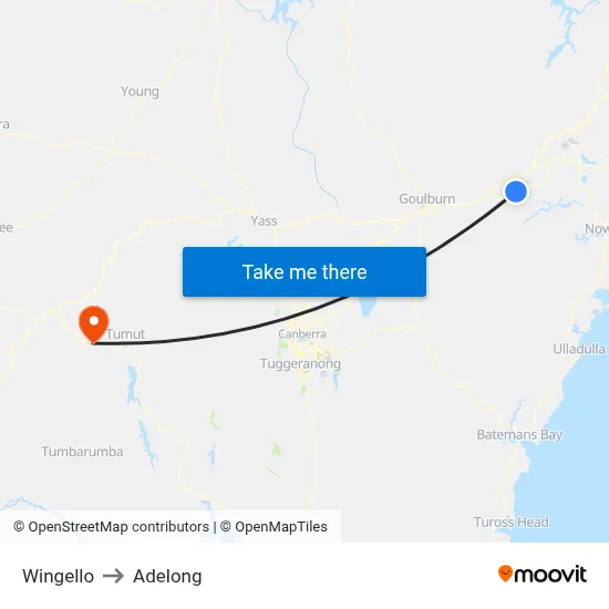 Wingello to Adelong map