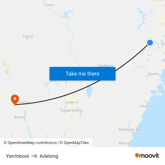 Yerrinbool to Adelong map