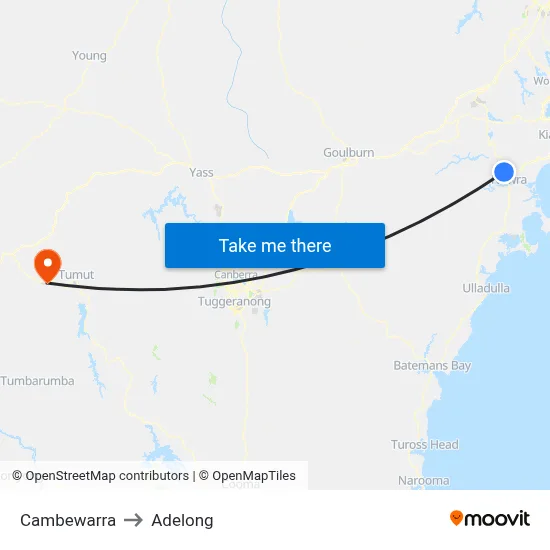 Cambewarra to Adelong map