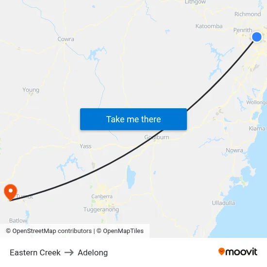 Eastern Creek to Adelong map