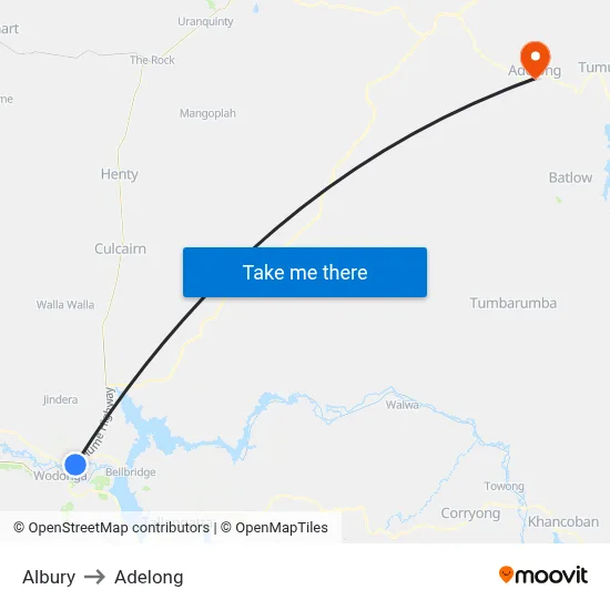 Albury to Adelong map