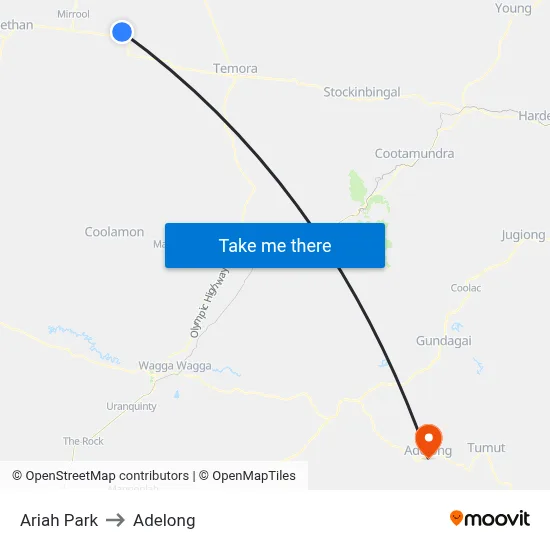 Ariah Park to Adelong map