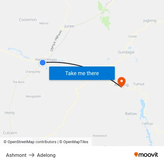 Ashmont to Adelong map