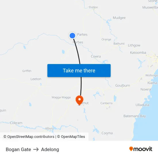 Bogan Gate to Adelong map