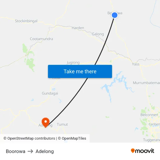 Boorowa to Adelong map
