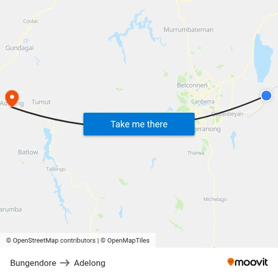 Bungendore to Adelong map