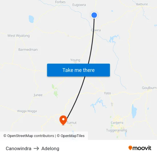 Canowindra to Adelong map