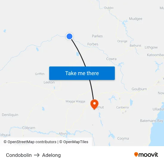 Condobolin to Adelong map