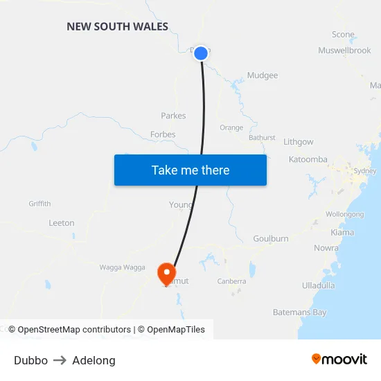 Dubbo to Adelong map