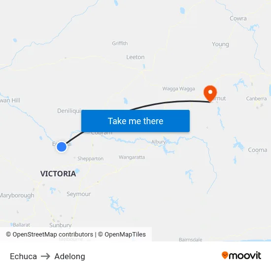Echuca to Adelong map