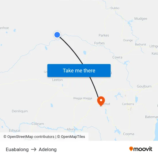 Euabalong to Adelong map