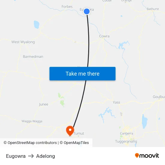 Eugowra to Adelong map