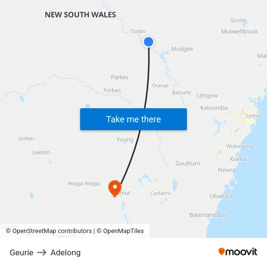 Geurie to Adelong map