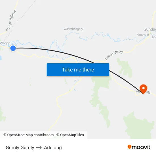 Gumly Gumly to Adelong map