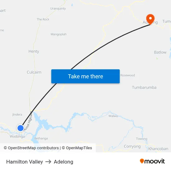 Hamilton Valley to Adelong map