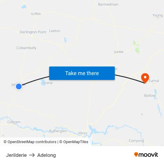 Jerilderie to Adelong map