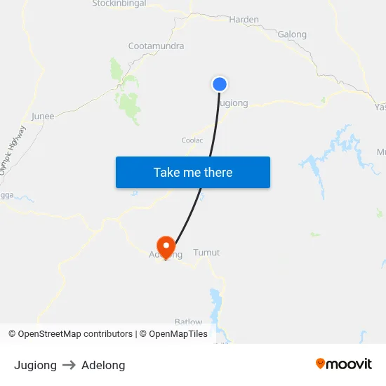 Jugiong to Adelong map