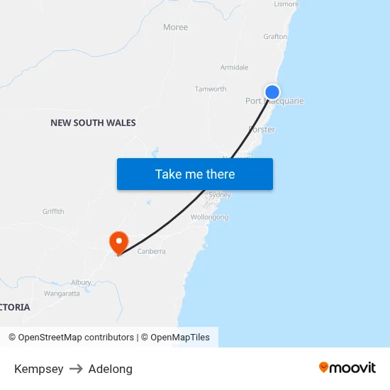 Kempsey to Adelong map