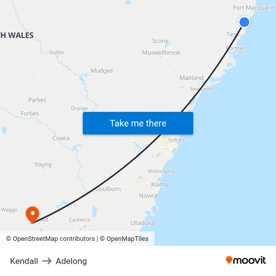 Kendall to Adelong map