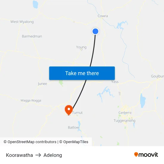 Koorawatha to Adelong map