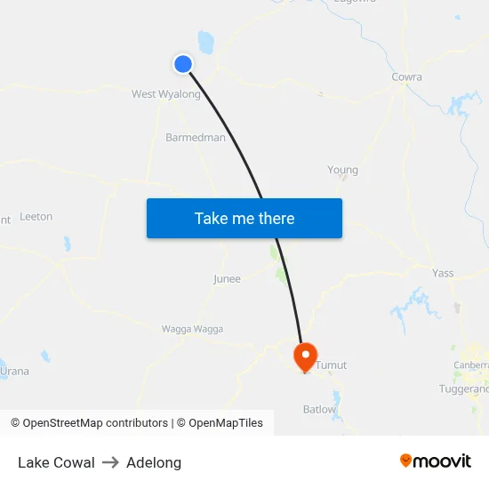 Lake Cowal to Adelong map