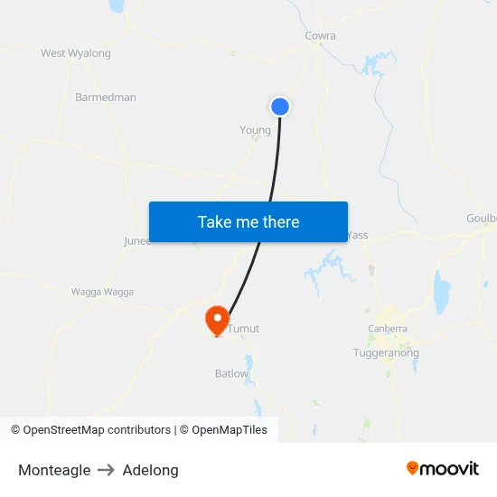 Monteagle to Adelong map