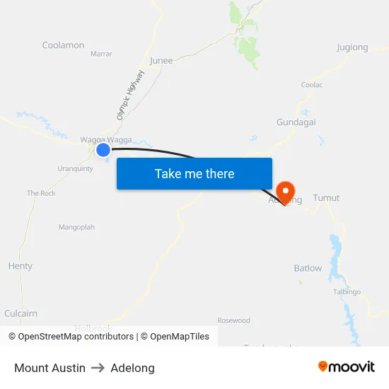 Mount Austin to Adelong map