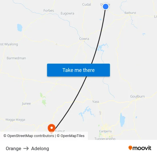 Orange to Adelong map