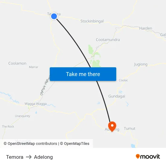 Temora to Adelong map