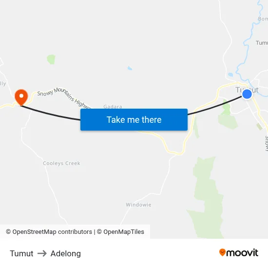 Tumut to Adelong map